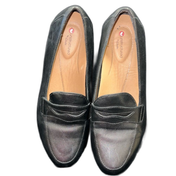 Unstructured Clarks loafers black mock penny loafer size 7 - Picture 2 of 8